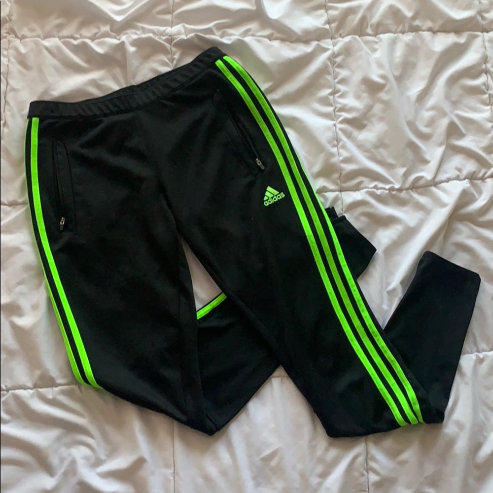 Adidas Neon green stripe joggers w/ zipper pockets